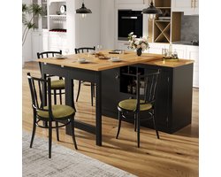 Zubaliya Uittrekbare Bar Tafel met Opbergruimte – 120 tot 180 cm Verstelbaar – 360° Draaibaar – Serveerkast met Wijnrek – Design Eettafel – Zwart Houtnerf