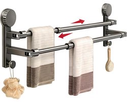 Zuignap Handdoekrek - Handdoekrek Badkamer - Handdoekenrek - Handdoekhouder - Handdoekstang - Verstelbaar 35-59 cm - RVS - Badkamer Keuken Accessoire
