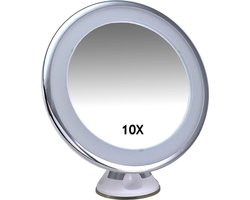 Zuignap Spiegel Wit (of Zwart) LED 10x (of 7x) vergroting verlichte make up spiegel Ø17cm | Badkamer Spiegel
