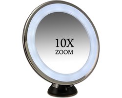 Zuignap Spiegel Zwart (of Wit) LED 10x (of 7x) vergroting verlichte make up spiegel Ø17cm | Badkamer Spiegel
