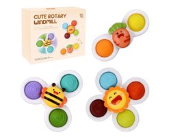 Zuignap Spinner Speelgoed, 3 Pcs Educatief Draaiend Zintuiglijk Speelgoed Verjaardagsgeschenk, Baby Zuigbad Speelgoed voor Peuter Jongens en Meisje