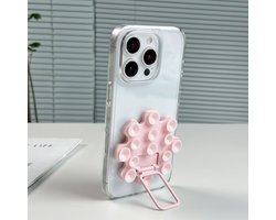 zuignap telefoonhouder, kleverige grip met zuignap en beugel, handsfree spiegel douche telefoonhouder, perfect voor selfies en videomakers (roze)