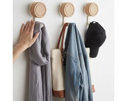 Zuignaphaken, 4-pack houten zuignaphaken, supersterke zuigkracht, maximaal draagvermogen 3 kg, zuignappen met haken, herbruikbare handdoekhouder, zuignappen, geschikt voor deuren, glas, keukens, ramen, badkamers (wit).