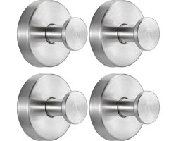 Zuignaphaken voor douche Badkamerhaken voor handdoeken, badjassen, luffa - Te monteren op badkamermuren, keuken, glas, spiegels, tegels en andere gladde, niet-poreuze oppervlakken Geborsteld nikkel 4-pack