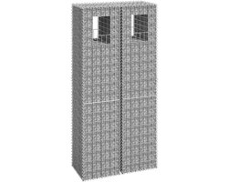 Zuilen 2 STK. 40x40x180 cm van ijzer, stenen mand voor tuin en terras, zilver, weerbestendig