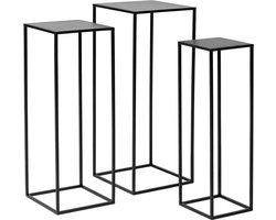 Zuilen - metaal- Set van 3: 74cm, 69cm en 64cm - Zwart - Sokkel - Plantentafel