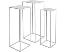 Zuilenset- metaal - Quadro White - Set 74cm, 69cm en 64cm - Wit - Kubus - Plantentafel