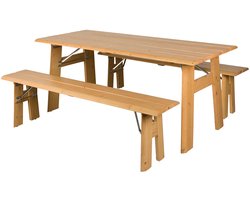 Zuiver Avenue Tuintafel/ Picknicktafel/ Biertafel met 2 banken Hout Opklapbaar Naturel/ Bruin
