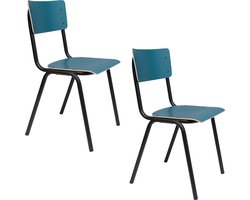Zuiver Back To School Eetkamerstoelen/ Kantinestoelen/ Schoolstoelen Mat Blauw - Set van 4