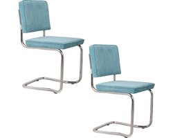 Zuiver Ridge Kink Rib Eetkamerstoelen Blauw - Set van 2