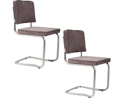 Zuiver Ridge Kink Rib Eetkamerstoelen Grijs - Set van 2