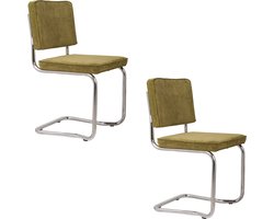 Zuiver Ridge Kink Rib Eetkamerstoelen Groen - Set van 2
