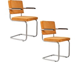 Zuiver Ridge Rib Eetkamerstoelen armleuning Geel - Set van 2