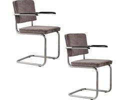 Zuiver Ridge Rib Eetkamerstoelen armleuning Grijs - Set van 2