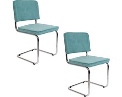 Zuiver Ridge Rib Eetkamerstoelen Blauw - Set van 2