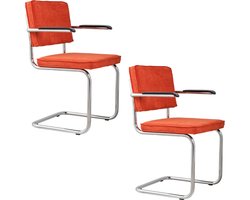Zuiver Ridge Rib Eetkamerstoelen met armleuning Oranje - Set van 2