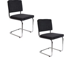 Zuiver Ridge Rib Eetkamerstoelen Zwart - Set van 2