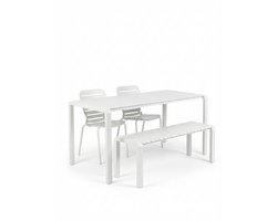 Zuiver Vondel Tuinset 4 personen - tuintafel + 2 stoelen + tuinbankje Wit