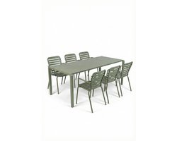 Zuiver Vondel Tuinset 6 personen - tuintafel + 6 stoelen met armleuning Groen