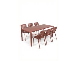 Zuiver Vondel Tuinset 6 personen - tuintafel + 6 stoelen met armleuning Rood