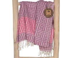 ZusenZomer Hamamdoek Square - hammam handdoek saunadoek strandlaken - hip trendy design dames - 100 x 200 - Roze