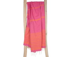 ZusenZomer Hamamdoek XL Fouta BIARRITZ | Ideaal lichtgewicht strandlaken, sauna handdoek | 100x190 cm | 100% katoen - oranje roze