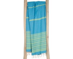 ZusenZomer Hamamdoek XL Fouta BIARRITZ | Ideaal lichtgewicht strandlaken, sauna handdoek | 100x190 cm | 100% katoen -Turquoise  lime