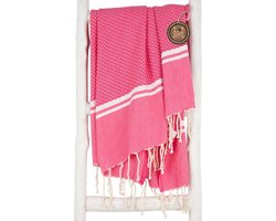 ZusenZomer Hamamdoek XL SOUSSE - hammam strandlaken sauna handdoek backpacken - dames - extra groot - 100x190 cm -  Roze