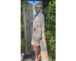 ZusenZomer Ochtendjas Katoen Dames - Sauna hamam Badjas - kimono - Zomer badjas - Dun - oranje blauw