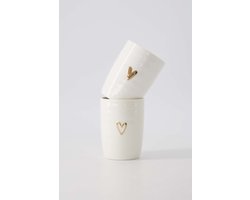 Zusss Cadeauset 2 Koffiemokken Met Goud Reliëf Hartje - Verjaardagscadeau - Verjaardag - Cadeau Wit