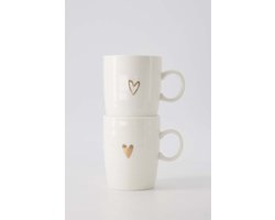 Zusss Cadeauset 2 Theemokken Met Goud Hartje - Verjaardagscadeau - Verjaardag - Kerst - Sinterklaas - Cadeau Wit