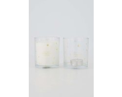 Zusss Cadeauset Geurkaars En Waxinelichthouder Glas Sterren Transparant- Verjaardag - Cadeau Wit