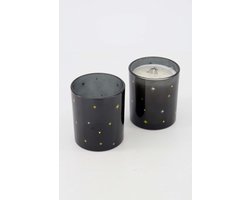 Zusss Cadeauset Geurkaars En Waxinelichthouder Glas Sterren - Verjaardag - Cadeau Glas / Paraffine Zwart/Goud