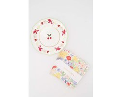 Zusss Cadeauset Serveerschaal Met Servetten Bloemen - Cadeau - Verjaardag - Moederdag Keramiek Multicolor