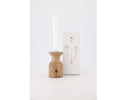 Zusss Cadeauset - Set Van 4 Kaarsen Met Kandelaar Hout Hartje - Verjaardag - Cadeau - Moederdag Beige