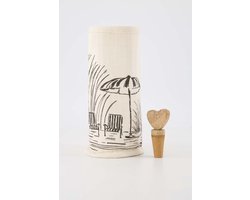 Zusss Cadeauset Wijnkoeler Met Wijnstopper - Verjaardag - Cadeau Dames 100% Katoen Wit/Zwart/Naturel