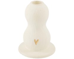 Zusss Candle Holder Ceramic Heart Organic - Keramiek - White / Gold - Ø8x11cm