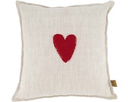Zusss Kussen Rood Hartje 35X35cm Peper En Zout Beige
