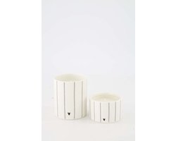 Zusss Set Van 2 Geurkaarsen Keramiek Strepen In Maat M En S - Verjaardag - Cadeau Dames Keramiek / Paraffine Zand / Antracietgrijs