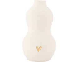 Zusss Set Van 2 Keramieken Woonaccessoires - Kaartenstandaard & Vaasje Hartje - Wit/Goud Keramiek Wit / Goud
