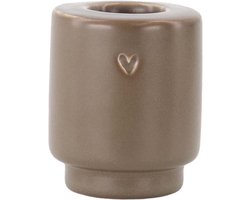 Zusss Set Van 2 Keramieken Woonaccessoires - Kandelaar & Vaasje Hartje - Donkerbruin Keramiek Bruin