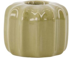 Zusss Set Van 2 Keramieken Woonaccessoires - Kandelaar & Vaasje Ribbel - Groen Keramiek Groen