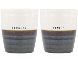 Zusss Set Van 2 Koffiemokken Geniet/Leukerd Wit