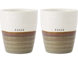Zusss Set Van 2 Koffiemokken Kusje - Cadeau Dames - Verjaardag Keramiek Grijsblauw / Wit