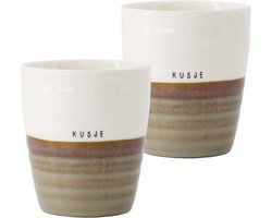 Zusss Set Van 2 Koffiemokken Kusje - Cadeau Keramiek Grijsblauw / Wit