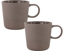 Zusss Set Van 2 Koffiemokken Met Oor Hartje - Keramieken Mokken - Bruin - 230Ml Keramiek Bruin