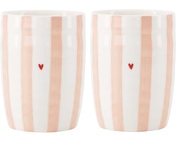Zusss Set Van 2 Koffiemokken Streep Hartje - Cadeau Wit