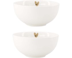Zusss Set Van 2 Kommetjes Goud Hartje Keramiek Wit/Goud