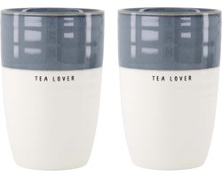 Zusss Set Van 2 Mokken L Tea Lover - Cadeau Dames Keramiek Wit / Blauw