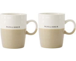 Zusss Set Van 2 Theemokken Gezelligheid - Cadeau Dames Keramiek Wit / Zand